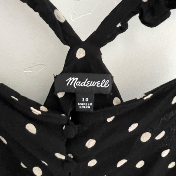 Madewell Blouse Womens size 10 Black Polka Dots Button Front Ruffle Straps - Picture 4 of 7